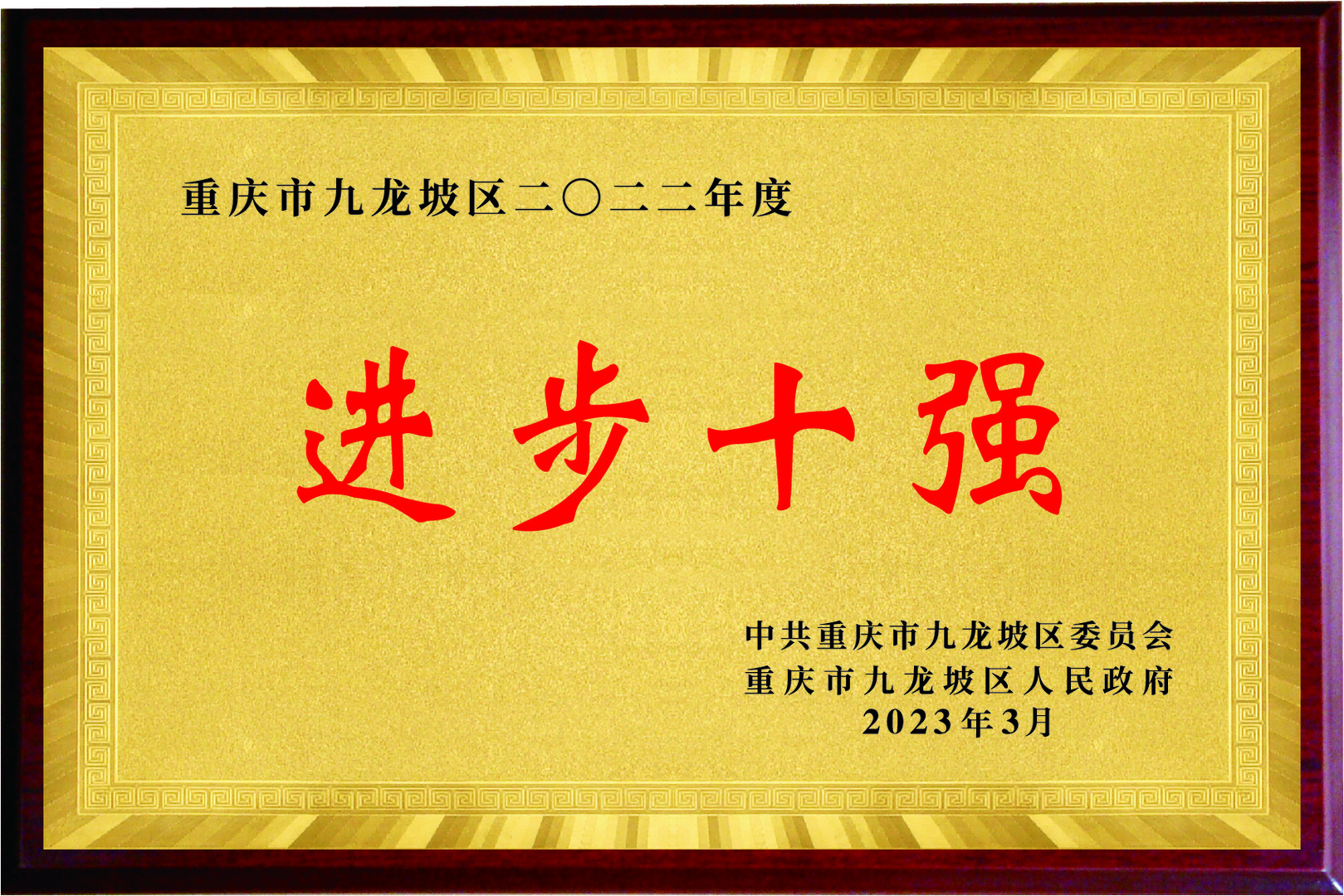 重庆市九龙坡区二〇二二年度进步十强